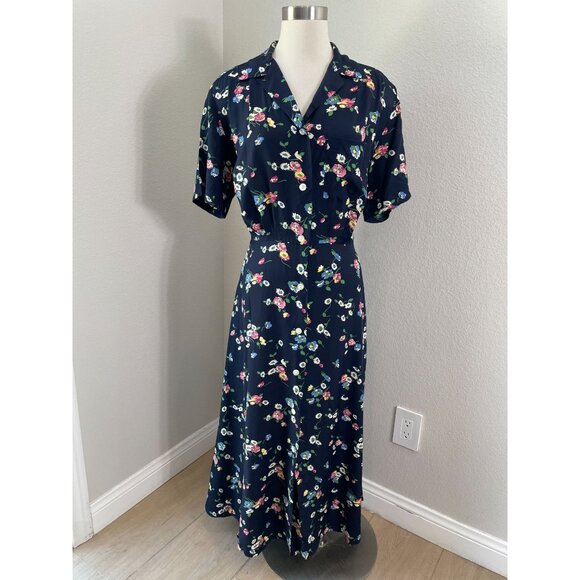 Vintage 90's Y2K Banana Republic Womens 8 Navy Floral Button Up Maxi Dress - Picture 1 of 9